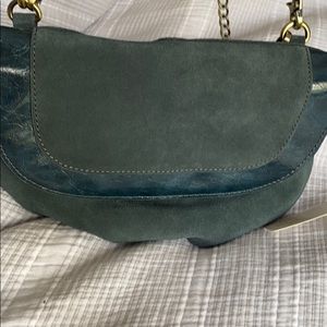 Blue Anthropologie purse bag, suede, new